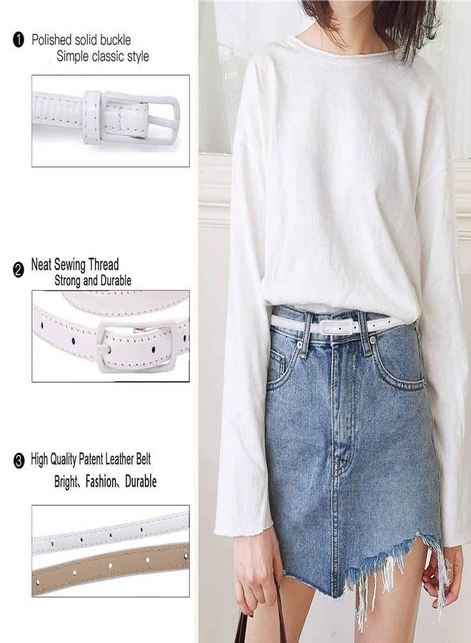 Selighting Women's Solid Color Faux Leather Skinny Belts for Dresses (One Size, White) - Image 4